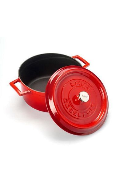 Lava Red Trendy Cast Iron Round Deep Casserole 24 cm