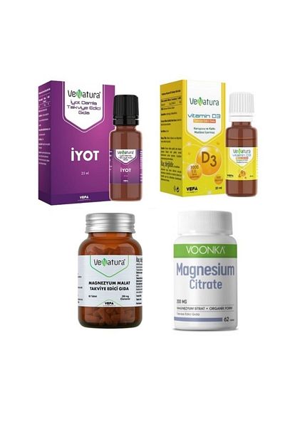 VeNatura Iyot 25 ml + Magnesium Citrate 62 Tablets + Magnesium Malate 60 Tablets + D3 Drops 20 ml