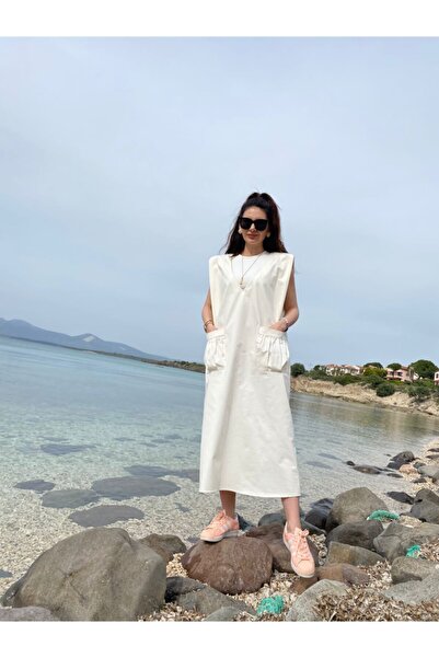 OOTD Vatkalı V Yaka Kadın Uzun Elbise Jile Happy