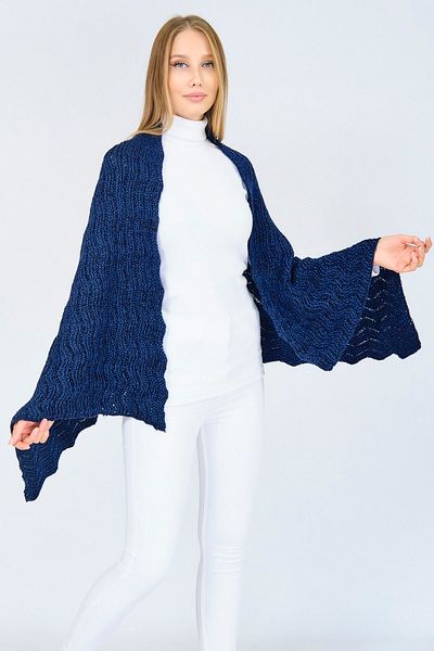 Ocean Navy Blue Zigzag Knitwear Shoulder Shawl