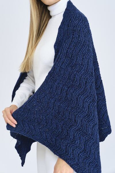 Ocean Navy Blue Zigzag Knitwear Shoulder Shawl