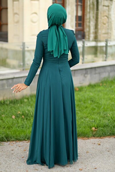 Feiza Collection Önü Fırfırlı Tesettür Abiye Elbise - Yeşil