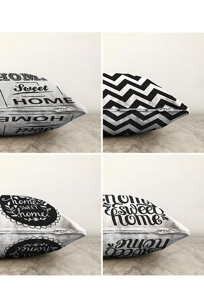 Realhomes Set de huse de pernă Black Ground Home Sweet 4 bucăți, tricotat Raschel, cu două fețe