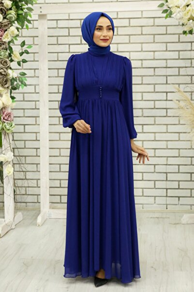 Feiza Collection Piliseli Tesettür Abiye Elbise - Saks