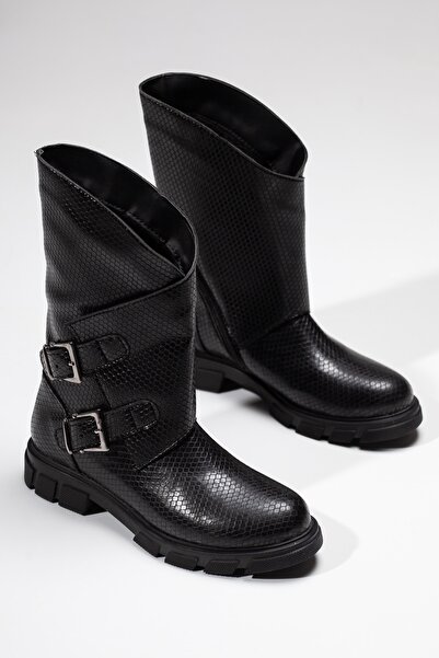 GULT Γυναικείες μπότες με αγκράφα σε στυλ μαύρο σχέδιο φιδιού