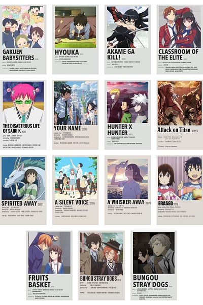 Postifull Σετ αφίσας τοίχου Anime 60 τμχ - Κολάζ Manga, Αυτοκόλλητη Πλάτη, Σε κουτί