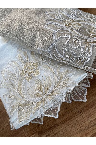 Çeyiz Bahçesi Συσκευασία 2 Πετσέτες Ahva Cream Cappuccino Velvet 50&90