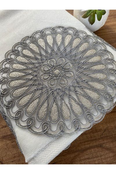 Çeyiz Bahçesi Πετσέτα Hayal Cream Grey Velvet