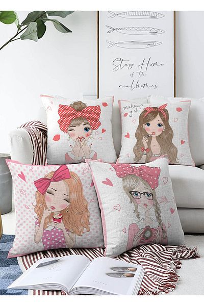 Realhomes Fashion Girl 4 τεμαχίων διπλής όψης Raschel πλεκτό μαξιλάρι ριχτάρι μαξιλαροθήκη