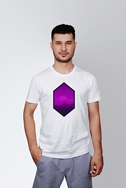 ErTaPassage Men's White Three Mountains Printed Standard T-Shirt t 1425063
