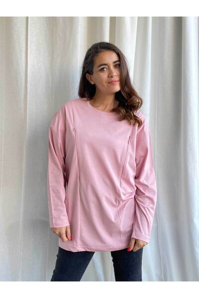 Baby Boroosh Tricou roz supradimensionat cu mânecă lungă și fermoar ascuns pe...