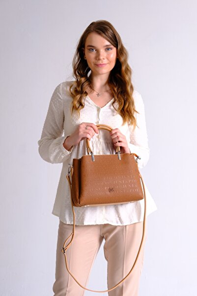 Just Polo حقيبة كتف وحقيبة يد نسائية باللون البني Just & Polo منقوشة بسحاب وس...