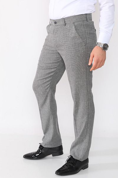 R-Germen Men's Regular Fit Medium Fit Gray Linen Trousers