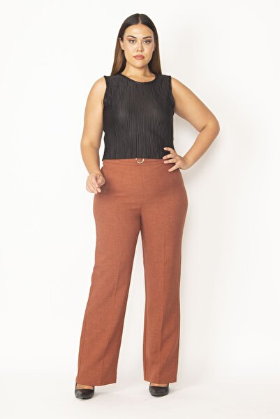 Şans Tekstil Women's Cinnamon Front Detailed Back Ornamental Pocket Fabric Trousers 85n5859