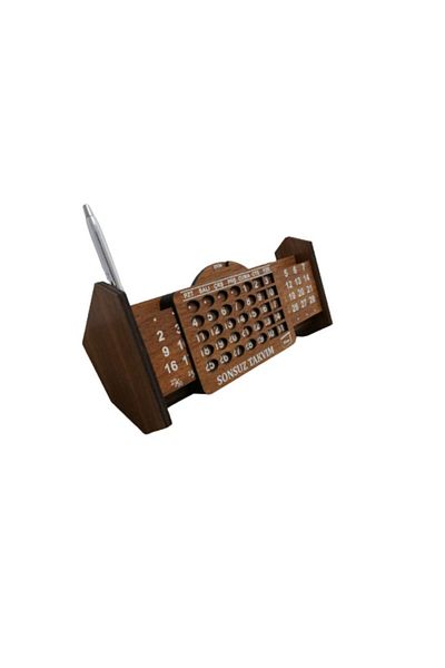 Bi'şey Desktop Wooden Endless Calendar Office Desk Pen Holder Note Holder