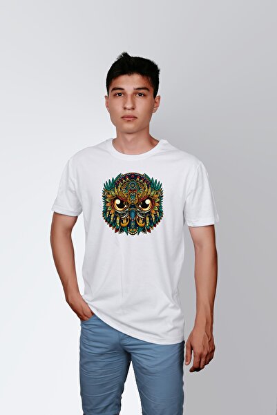 ErTaPassage Bărbat alb tricou - Imprimare colorată pe cap, T3307562