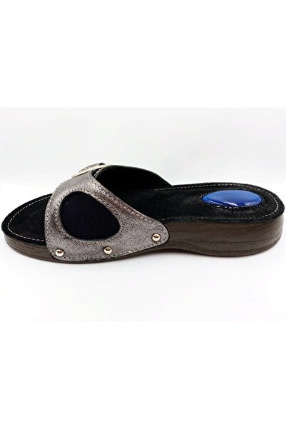 Siyo Comfort Kadın Gri Hakiki Deri Anatomik Taban Halluks Valgus Terlik