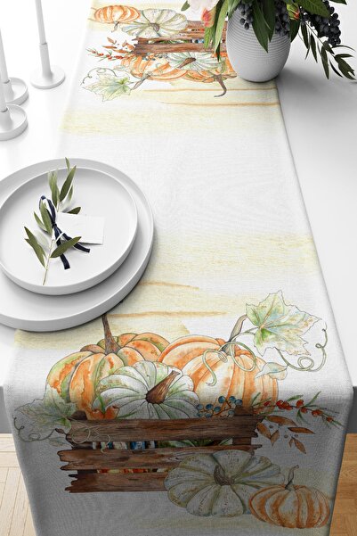 Nish & Royal Beyaz Zemin Üzerinde Balkabağı Desenli Dijital Baskılı Özel Tasa...