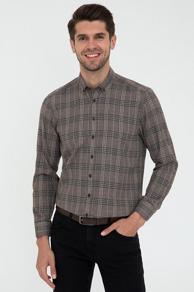 Pierre Cardin Καφέ ανδρικό πουκάμισο G021GL004.000.1352637