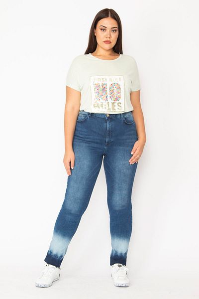 Şans Γυναικείο μεγάλου μεγέθους Navy Blue Washed Effect 5 Pocket Lycra Jeans 65n28524