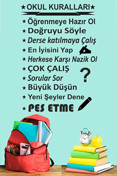 TRC TRAFİK Black School Rules Decorative Wall Sticker - 110x78 Cm