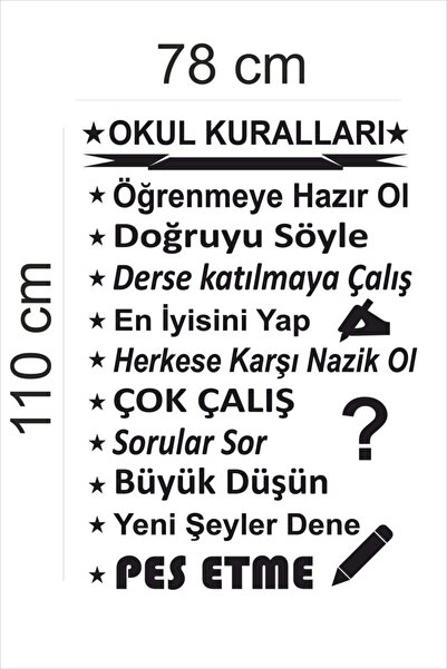 TRC TRAFİK Black School Rules Decorative Wall Sticker - 110x78 Cm