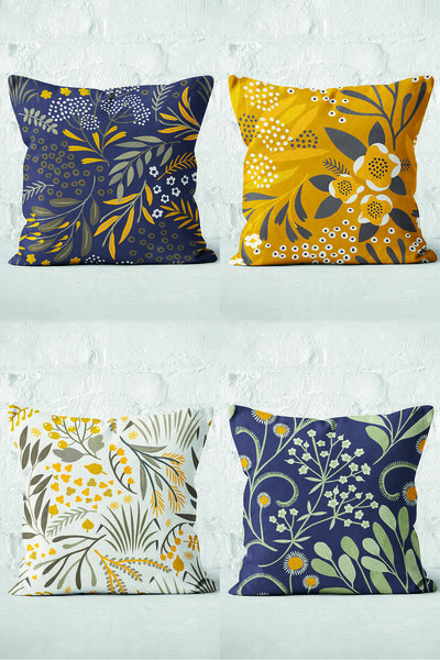 Nish & Royal 4-Piece Special Designed Digital Printed Modern Pillow Throw Pil...