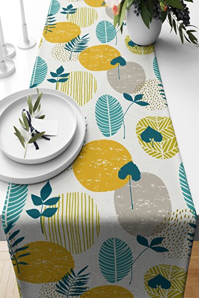 Nish & Royal Digital Printed Special Design Suede Runner with Leaf Pattern on...