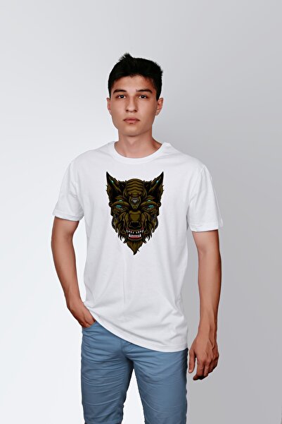 ErTaPassage Cap de lup alb cu imprimeu Bărbați tricou - T3540206