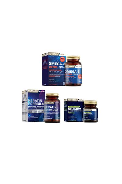 Nutraxin Omega 3 Ultra 2500 Mg Fish Oil - 30 Capsules Selenium 100 Mcg Keratin Formula 60 Tablets