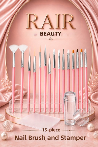 RAİR BEAUTY Nail Pattern Making Brush Nail Art Brush 15-Piece Brush Set and S...