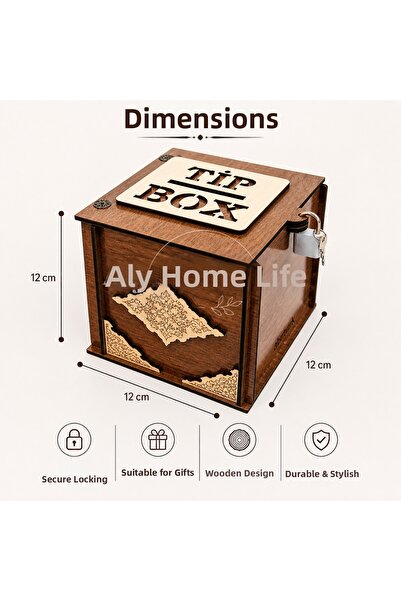 ALY DURU Medium Size Tip Box Wooden Carved Finely Engraved Tip Box with Padlo...