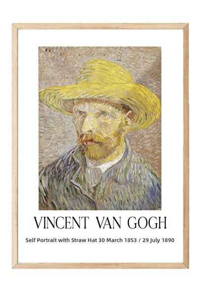 Postifull Vincent Van Gogh - Self Portrait with Straw Hat, Wooden Framed Pain...