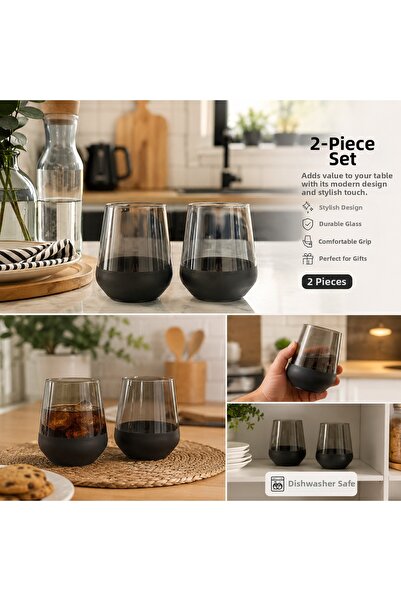 kasımoğulları concept Black Base Smoked Glass Set of 2 – Modern Kitchen and P...