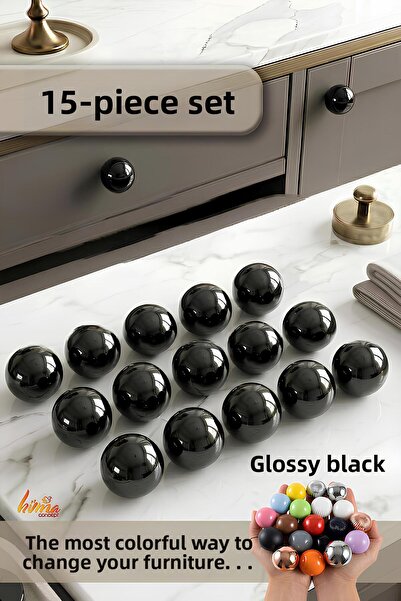 GLASWEN 15 Pcs Hard Plastic Knob Round Ball Shiny Black Cabinet Furniture Kit...
