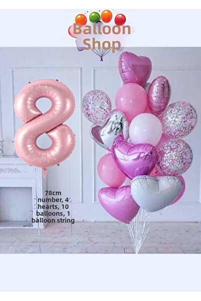 Işıltı Balon Dükkanı Pink Birthday Balloon Set - Heart Shaped Pink Concept Pa...