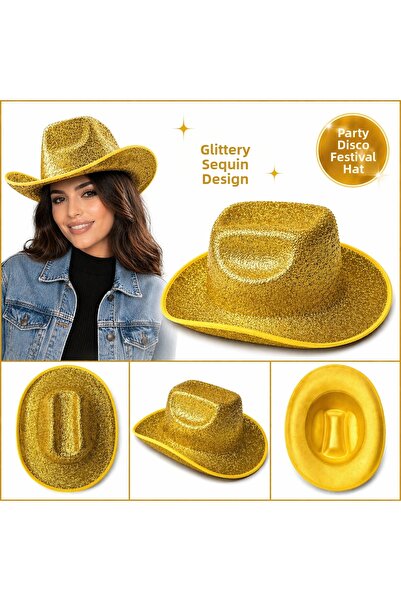 Mustran Shiny Gold Gold Cowboy Hat for Women Men Party Disco Festival Hat