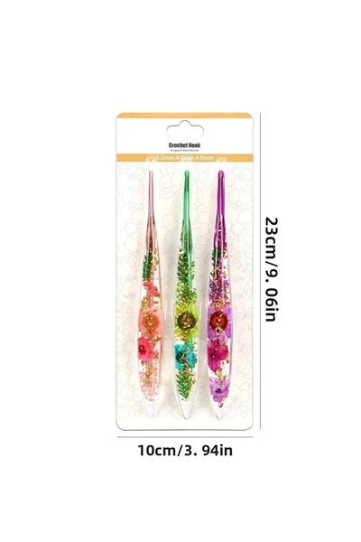 iğne izi 3-Piece Crochet Set – Crochet Set with Transparent Floral Handles - ...