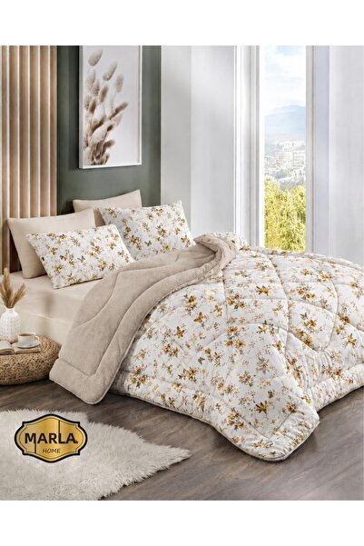 MARLA HOME طقم لحاف ويلسوفت مزدوج للنوم |   ملاءة سرير مطاطية |   زهرة صفراء