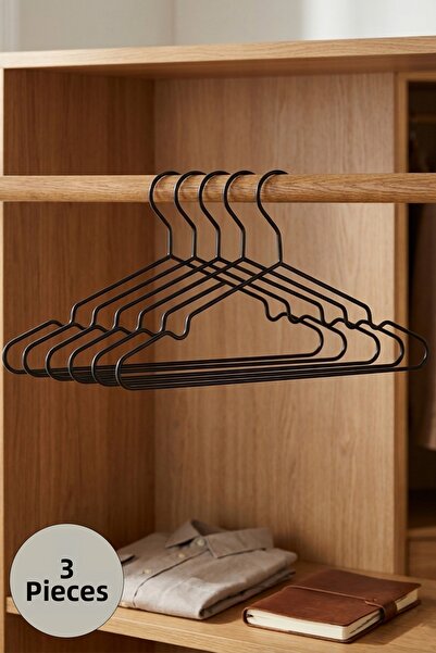 NTC METAL Luxury Thermoplastic Coated Black Metal Clothes Hanger Set of 3 Non...