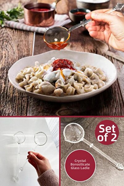 safestore Set of 2 Heat Resistant Short Crystal Borosilicate Glass Food Ladle...