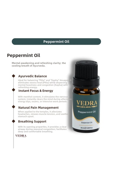 VEDRA AROMATHERAPY & SKINCARE Peppermint Essential Oil 100% Pure — Hair & Skin & Diffuser 10 ml