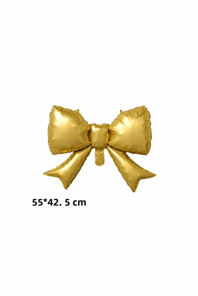 Patladı Gitti Gold Ribbon Bow Foil Balloon 55X42.5 cm