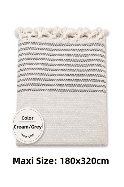 Mandaş Cream Gray - Cotton Non-Slip Wicker Woven Maxi Size Armrest Covering S...