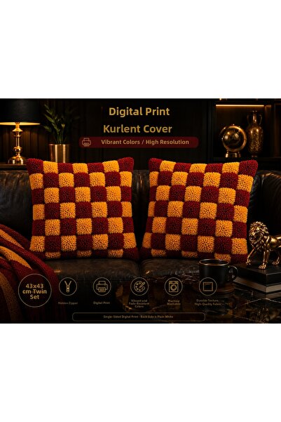 Ahsen Dekoratif Modern Geometric Square Patterned Decorative Throw Pillow Cov...