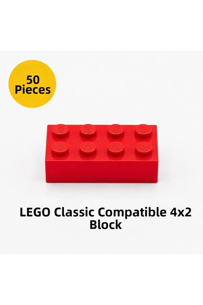 OyuncaklarÜlkesi Lego Compatible Classic 50 Pieces Red Color 4X2 Brick Block ...