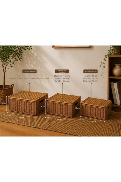 Qerhome 3-Piece Covered Wicker Rattan Organizer Basket Shr4404