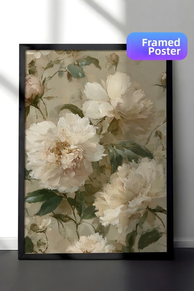 Zestia Pictură de perete vintage, buchet de bujori albi cu ramă neagră Nr.: 2...