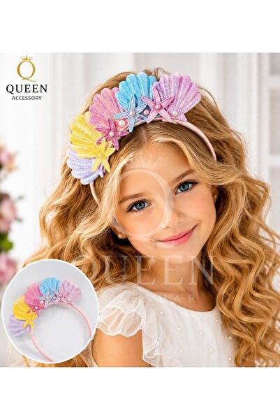 QUEEN AKSESUAR Coroană pentru copii, cu perle de scoică, culoare pastel, cu s...