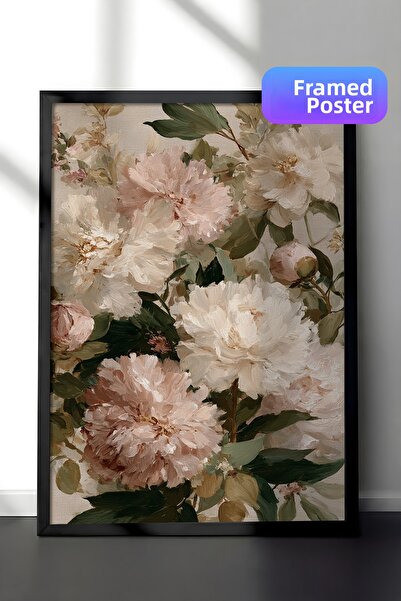 Zestia Pictură murală vintage, bujori în tonuri delicate cu ramă neagră Nr.: ...